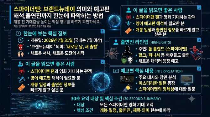 스파이더맨: 브랜드뉴데이 의미와 예고편 해석, 출연진까지 한눈에 파악하는 방법