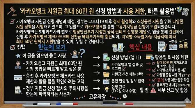 카카오뱅크 지원금 최대 60만 원 신청 방법과 사용 제한, 빠른 활용법