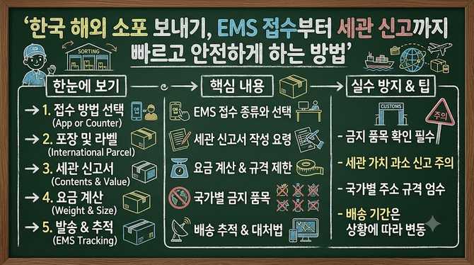 한국 해외 소포 보내기, EMS 접수부터 세관 신고까지 빠르고 안전하게 하는 방법