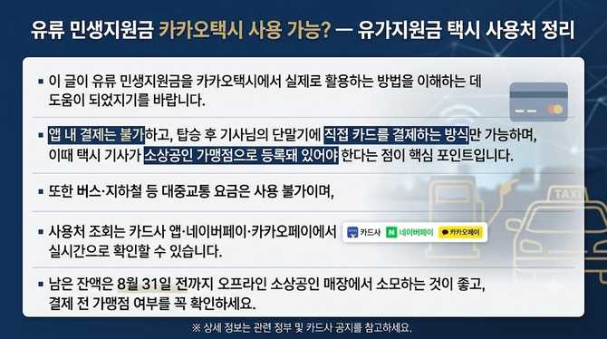 유류 민생지원금 카카오택시 사용 가능? — 유가지원금 택시 사용처 정리