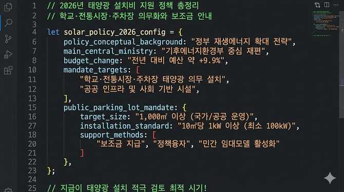 2026년 태양광 설치비 지원 정책 총정리: 학교·전통시장·주차장 의무화와 보조금 안내