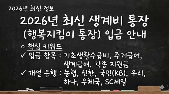 2026년 최신 생계비 통장 입금 | 2026년 최신 생계비 통장(행복지킴이 통장) 입금 항목과 개설 은행 안내