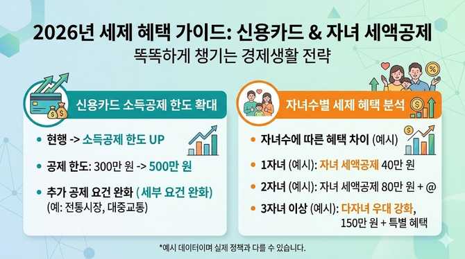 2026년 신용카드 소득공제 한도 확대와 자녀수별 세제 혜택 분석