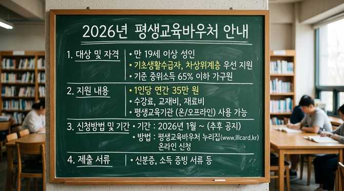 2026년 평생교육바우처 신청 가이드: 대상, 신청기간, 사용처 총정리 (35만원 지원)