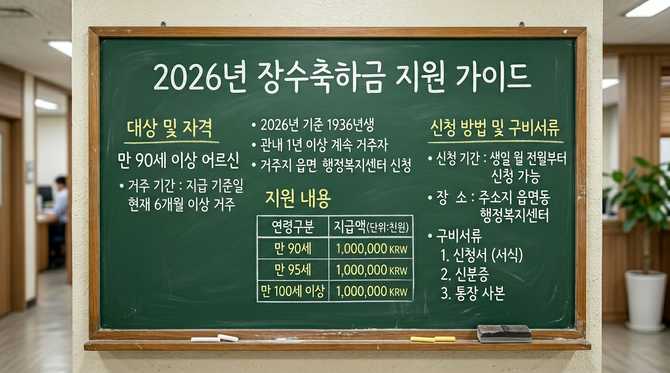 2026년 장수축하금 대상·조건·금액 총정리, 최대 100만원 지원받는 방법