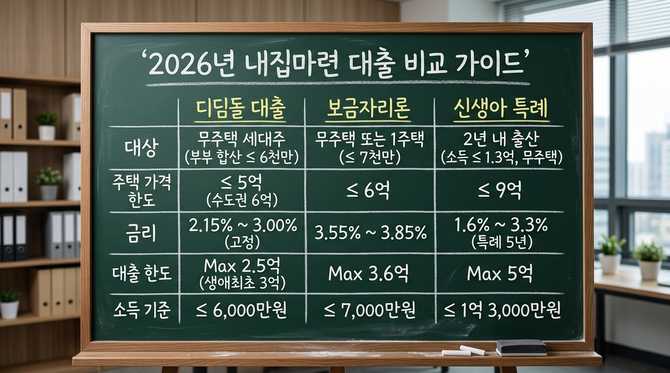 2026년 내집마련 대출 비교: 디딤돌·보금자리론·특례별 혜택 분석