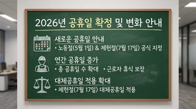 2026년 노동절·제헌절 공휴일 확정, 빨간날 추가로 연휴 늘어난다