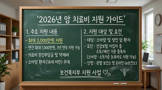 2026년 최신 암 치료비 지원금 최대 3,000만원 받는 방법 안내