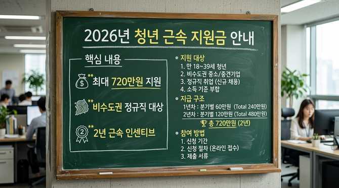 2026년 청년 근속 지원금 대상과 조건, 최대 720만원 혜택 총정리