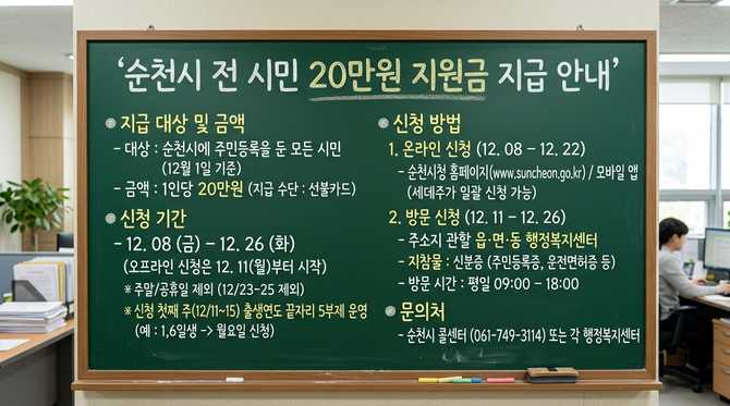 순천시 12월 전 시민 대상 20만원 지원금 지급, 신청 방법과 사용 기간 총정리