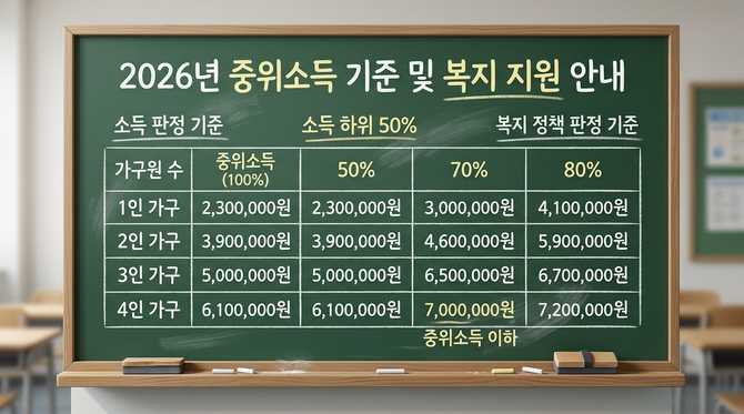 2026년 중위소득 기준 하위 50% 판정과 복지 지원 정책 안내