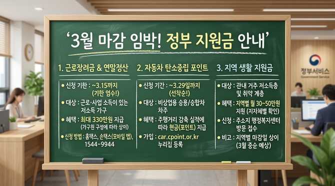 3월 마감 임박! 정부 지원금과 생활비 혜택, 놓치지 마세요