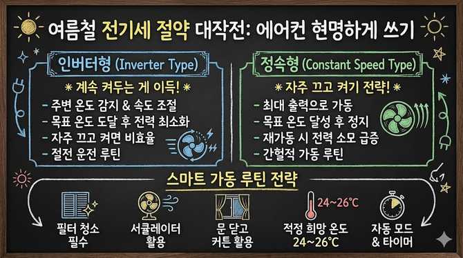 여름철 전기세 절약법: 인버터형과 정속형 에어컨 구별과 가동 루틴 전략