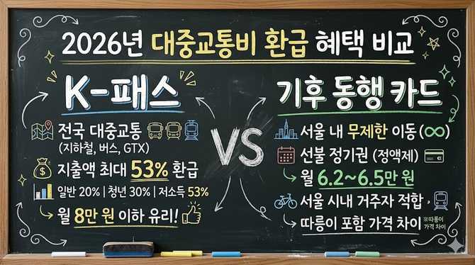 2026년 대중교통비 환급 혜택 비교: K-패스와 기후 동행 카드 선택 가이드