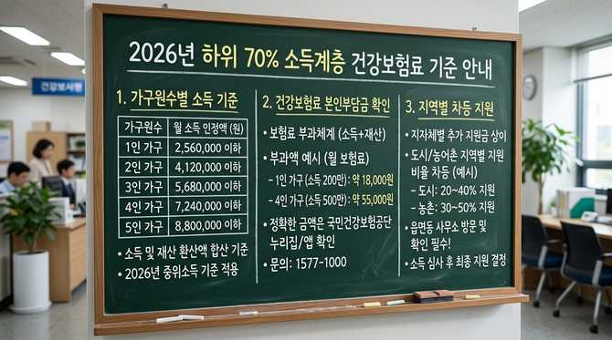 2026년 건보료 소득 하위 70% 기준과 지원금 대상 확인 방법