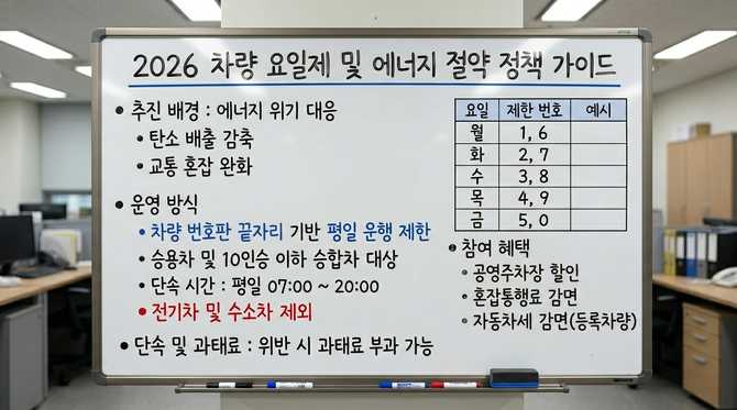 2026년 차량 5부제 시행과 에너지 절약 정책 상세 안내