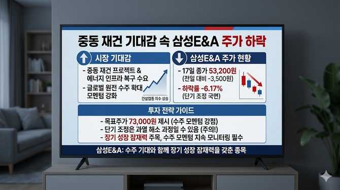 중동 재건 기대감 속 삼성E&A 주가 하락, 앞으로 투자 전략 어떻게 세울까