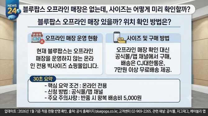 블루팝스 오프라인 매장은 없는데, 사이즈는 어떻게 미리 확인할까?