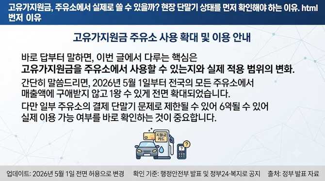고유가지원금, 주유소에서 실제로 쓸 수 있을까? 현장 단말기 상태를 먼저 확인해야 하는 이유
