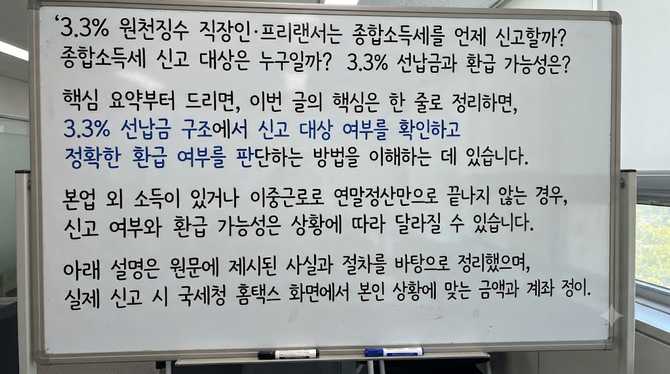 3.3% 원천징수 직장인·프리랜서는 종합소득세를 언제 신고할까?