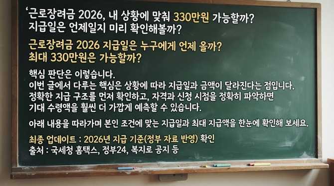 근로장려금 2026, 내 상황에 맞춰 330만원 가능할까?지급일은 언제일지 미리 확인해볼까?