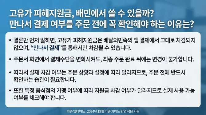 고유가 피해지원금, 배민에서 쓸 수 있을까? 만나서 결제 여부를 주문 전에 꼭 확인해야 하는 이유는?