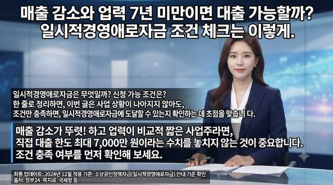매출 감소와 업력 7년 미만이면 대출 가능할까? 일시적경영애로자금 조건 체크는 이렇게