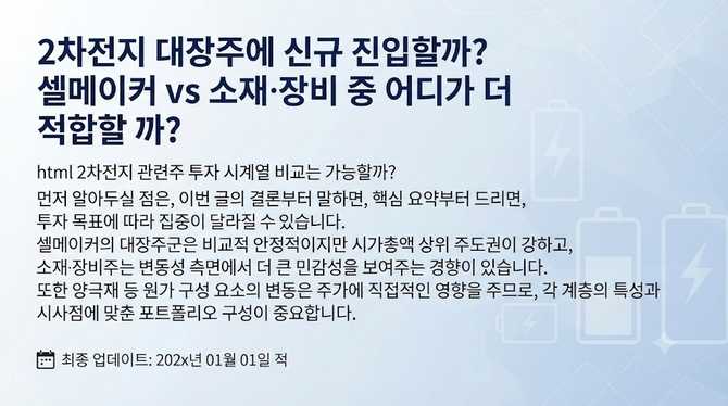 2차전지 대장주에 신규 진입할까? 셀메이커 vs 소재·장비 중 어디가 더 적합할까?