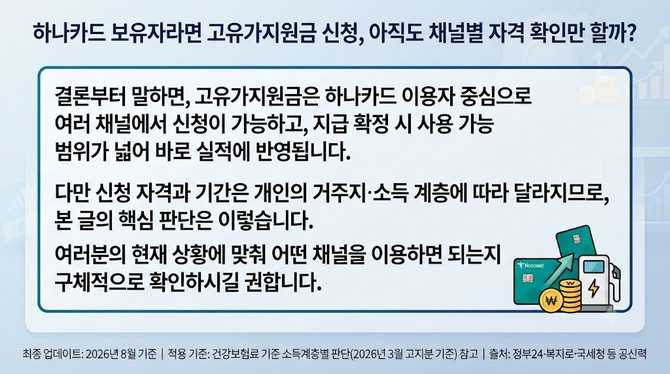하나카드 보유자라면 고유가지원금 신청, 아직도 채널별 자격 확인만 할까?