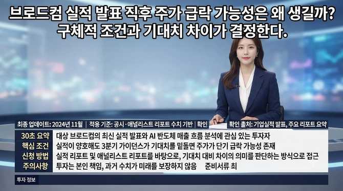 브로드컴 실적 발표 직후 주가 급락 가능성은 왜 생길까? 구체적 조건과 기대치 차이가 결정한다