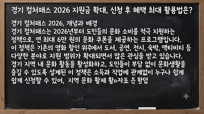 경기 컬처패스 2026 지원금 확대, 신청 후 혜택 최대 활용법은?