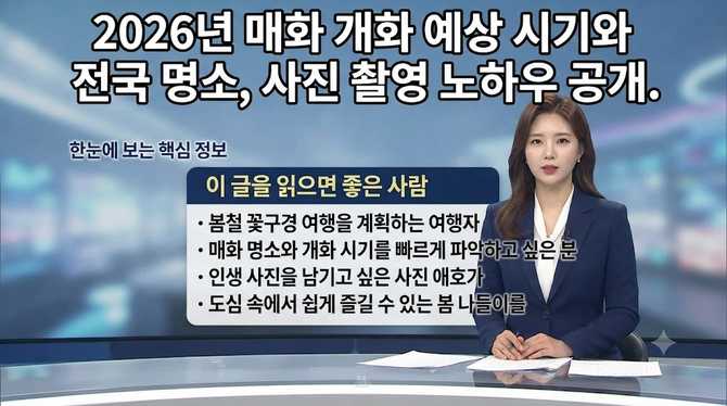 2026년 매화 개화 예상 시기와 전국 명소, 사진 촬영 노하우 공개