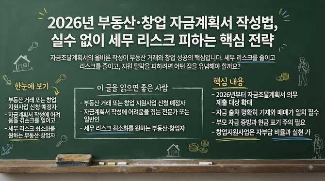 2026년 부동산·창업 자금계획서 작성법, 실수 없이 세무 리스크 피하는 핵심 전략