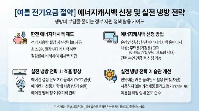 여름 전기요금 절약, 한전 에너지캐시백 신청 방법과 실전 냉방 전략은?