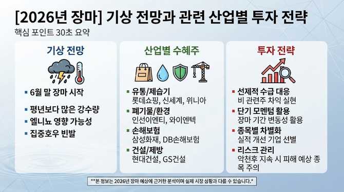 2026년 장마 예상과 관련 산업별 수혜주, 투자 전략은 어떻게 세울까