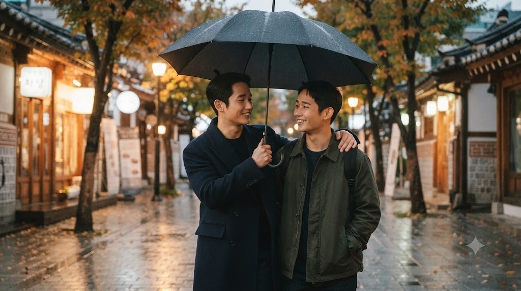 정해인과 동생의 우산 사진 속 특별한 케미 느끼기